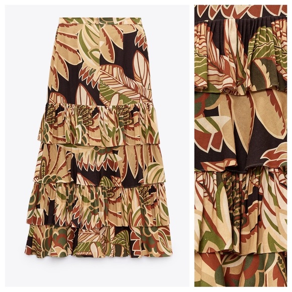 NWOT. Zara Multicolored Linen Blend Long High-Waisted Skirt. Size M. - Picture 6 of 9